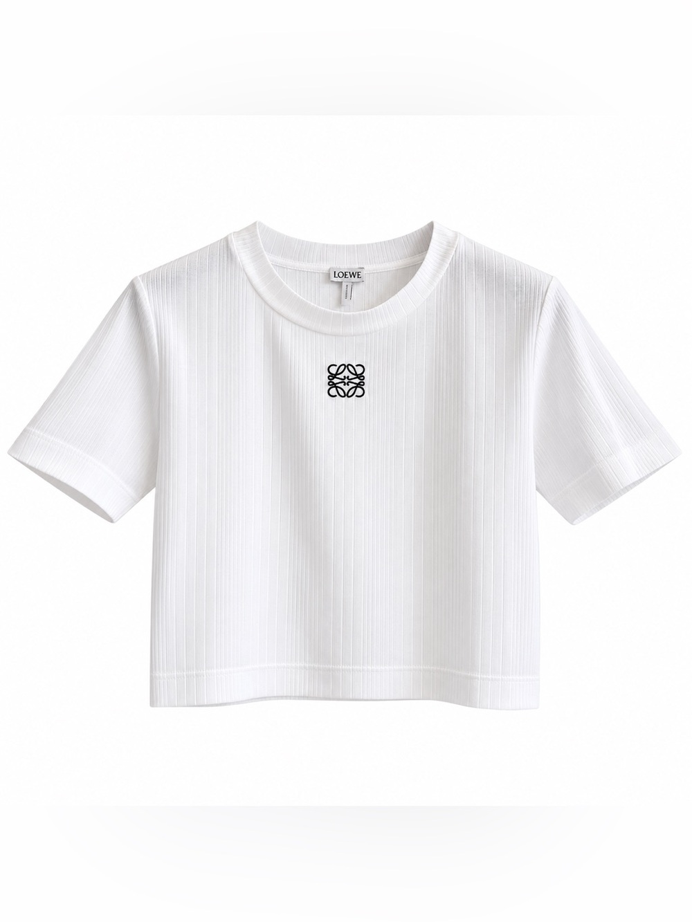 Loewe White Ribbed Crop Tee with Black Logo
